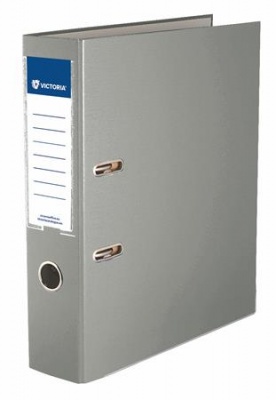 Iratrendező, 75 mm, A4, PP/karton, élvédő sínnel, VICTORIA OFFICE, "Basic", szürke
