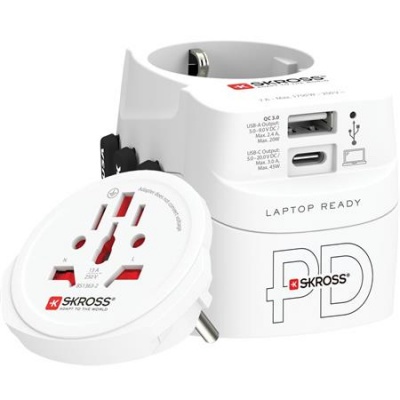 Adapter, világutazóknak, 1xUSB-A, 1xUSB-C PD, 45W, USB-C kábel, SKROSS