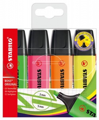 Szövegkiemelő készlet, 2-5 mm, STABILO "BOSS original", 4 különböző szín
