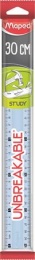 Vonalzó, műanyag, törhetetlen, 30 cm, MAPED "Study Unbreakable", vegyes színek