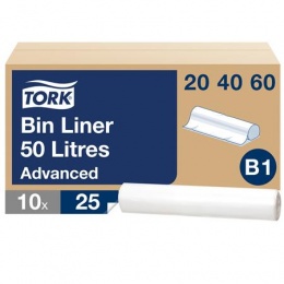 Hulladékgyűjtő zsák, 50 l, B1 rendszer, 25 db, TORK, átlátszó